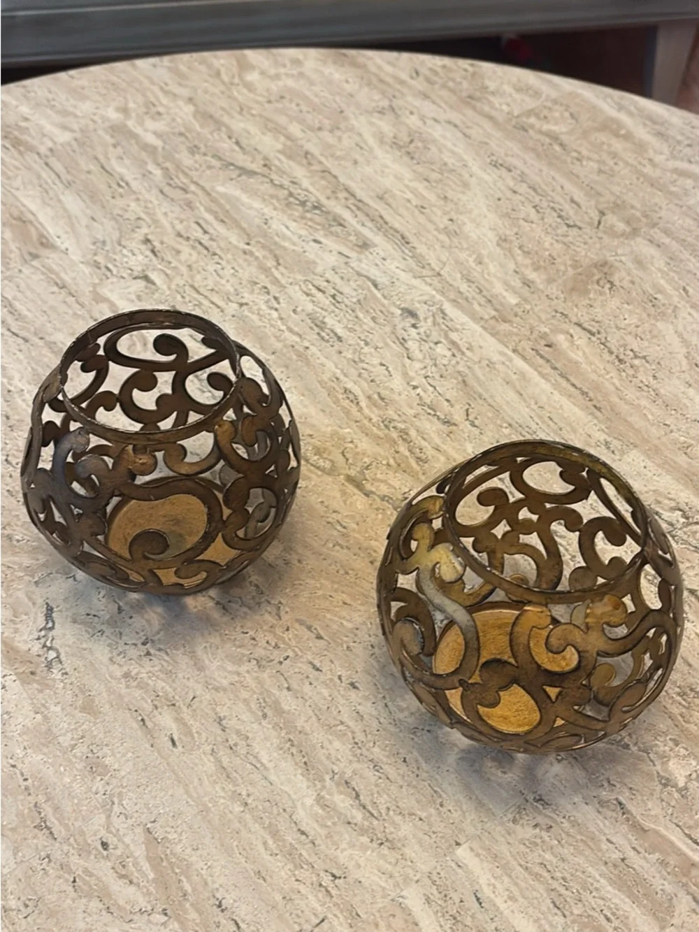 Decorative Gold Filigree Metal Votive Holders - Set of 2